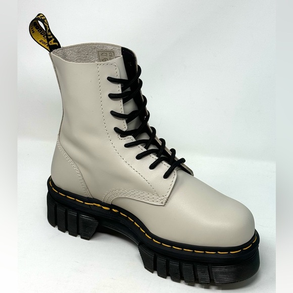 Dr. Martens Audrick Nappa Leather Platforms Boots - Cobblestone Gray Nappa Lux 7 - Picture 2 of 12